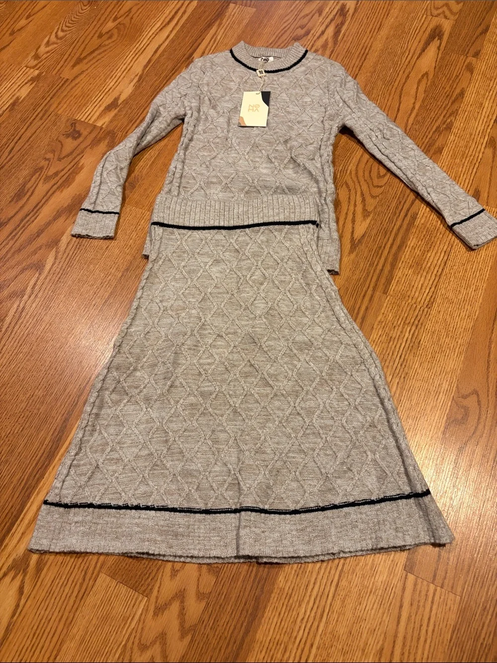 Kids Knit Crew & Scoop Neck Matching Set in Light Gray with Black Trim
